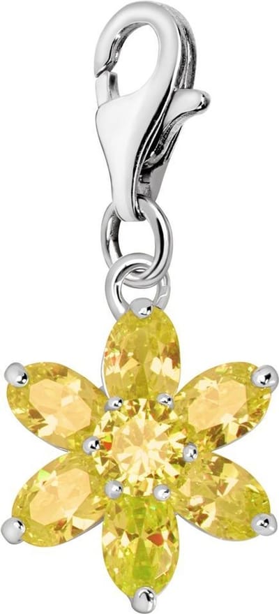 Quiges – 925 - Zilver – Charm - Bedel - Hanger - Kristal Zirkonia Bloem Geel - met – sterling - zilver - karabijnslot - geschikt - voor - Bedelarmband HC259
