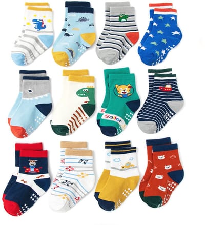 12-paar babysokjes - antislip rubberen vloersokken - antislip katoenen ronde sokken - puur katoenen babysokjes - unisex - geschikt voor baby's van 0-1 jaar
