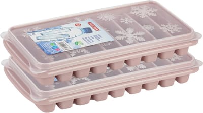 Plasticforte ijsblokjes tray - 2x stuks - oud roze - kunststof - 26 x 13 x 4 cm - flessenhals ijsstaafjes - 9 vakjes