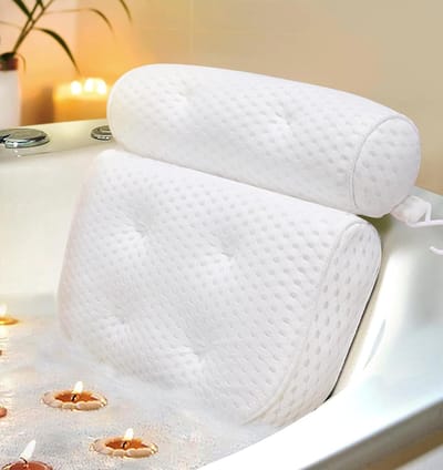 Badkussen voor Badkuip – Ergonomisch Badkussen met 7 Zuignappen – Luxe Spa Badkussen met Nek- en Rugsteun – Zacht 4D Mesh Badkuip Kussen voor Bad, Jacuzzi en Whirlpool – Wasbaar & Antislip