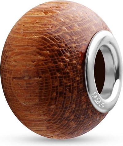 Quiges - 925 - Sterling - zilver - Houten - Kraal - Bedels - Beads - Uniek Licht Bruin - Past op alle bekende merken - Armband WZ002