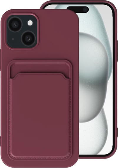Smartphonica Telefoonhoesje Geschikt voor iPhone 15 Plus met pasjeshouder - TPU backcover with cardslot - Bordeaux Rood geschikt voor iPhone 15 Plus