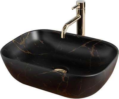 Wastafel Opzetbak - Handwasbak Keramiek - Badkamer Verfraaien - Zonder Kraangat - 46.5 x 33.5 cm - Zwart Mat