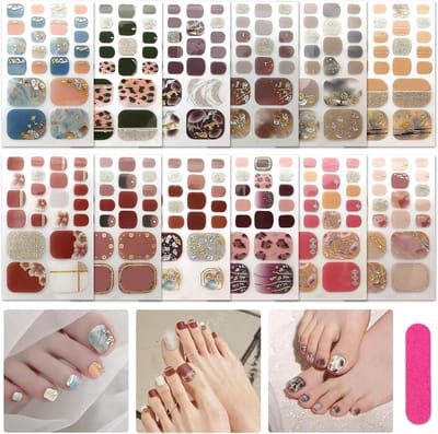 Nagelstickers - Teennagel Kunst - Manicure Pedicure - Volledige Teennagel - 12 Vellen - Rood Roze Bruin