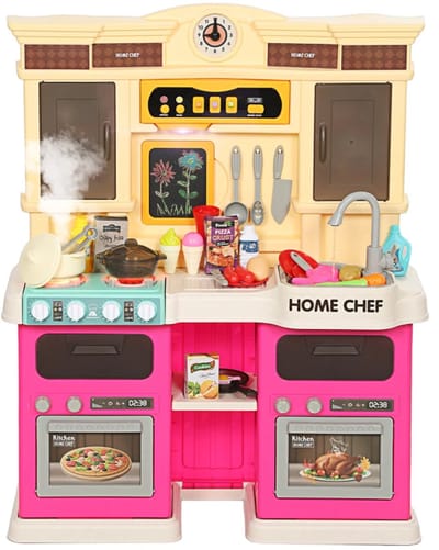 85-delige Keuken Speelgoed - Kinderspeelkeuken - Kinderkeuken - met Elektrische Kraan, Keukengerei en Speelgoedeten - met Effecten - 3+ - Rollenspel - Cadeau voor Jongens en Meisjes - 66x24x83cm - Roze