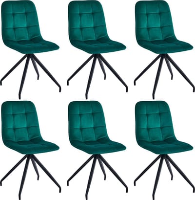 Colenis - Farucci Eetkamerstoel - Set Van 6 - Groen - Velvet - Moderne Eetkamerstoel Met Spinpoot