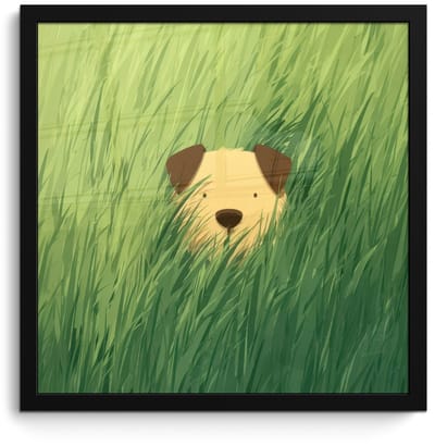 Poster in lijst - Fotolijst 40x40 cm - Posters - Hondje - Gras - Oren - Bruin - Posterlijst zwart - Decoratie - Wanddecoratie woonkamer - Muurdecoratie slaapkamer - Kerstversiering - Kerstdecoratie voor binnen - Kerstmis