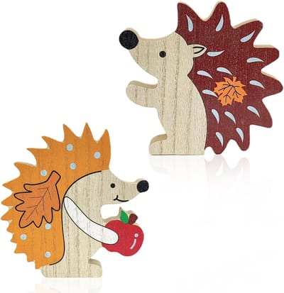Herfstdecoratie Houten Egel Set van 2, Perfect voor Tafel, Woonkamer en Raam, Natuurlijke Buxus Decoratie voor Binnen