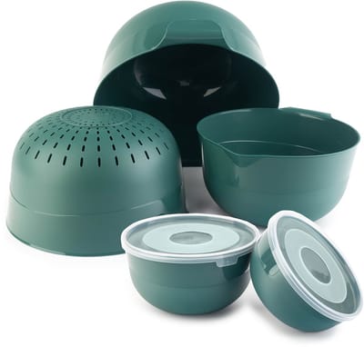 KADAX Kommenset 5-delig met deksel, slakommen, plastic kommen voor het bewaren van gerechten, fruitschalen, stapelbare serveerschalen, mengkommen (groen)
