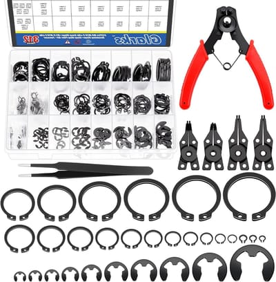 312 Stuks Retaining Clip en E-clip Assortiment met Snap Ring Pliers Set, C-Clip en E-Ring Circlip Ringen voor Precisiewerk en Reparaties