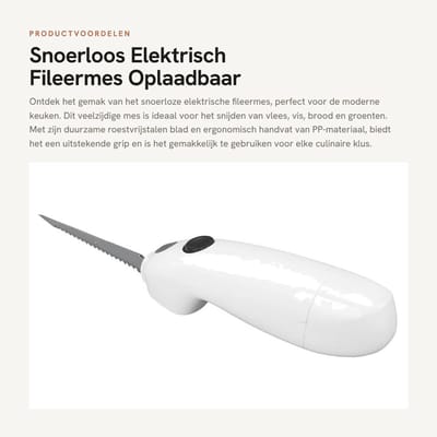 Dailygoods - Snoerloos Elektrisch Fileermes - Oplaadbaar Steakmes - Wit - Elektrisch Vleesmes - Voor Vlees Vis Brood Groenten - Duurzaam en Tijdsbespa...