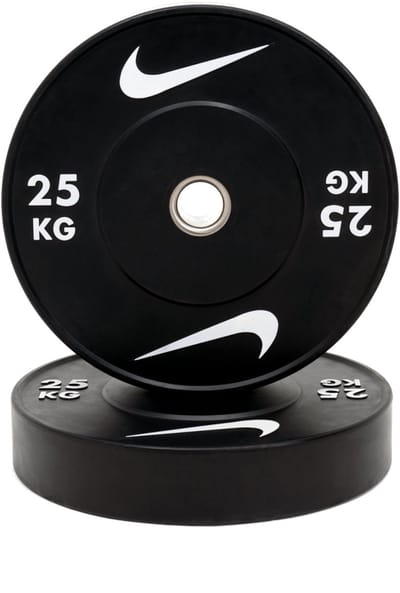 Nike 50 mm Halterschijf-Bumperplates - Paar 25kg | Duurzaam Rubber, Laag Bounce, Verkrijgbaar van 5-25 kg