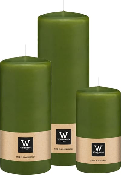 Wiedemann Cilinderkaarsen/stompkaarsen - set van 3 - olijfgroen - 6x12/7x15/7x20 cm