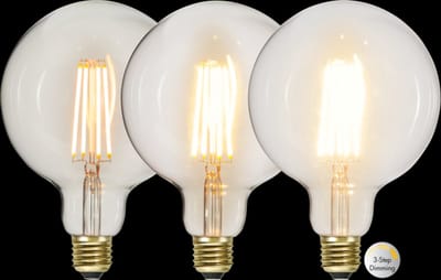 3 standen - G125 Globelamp - E27 - 6.5W - Super Warm Wit <2200K - Filament - Helder