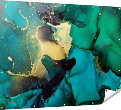 Gards Tuinposter Abstracte Kunst - Groen met Goud - 160x120 cm - Tuindoek - Tuindecoratie - Wanddecoratie buiten - Tuinschilderij