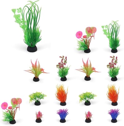 Set van 16 kunstmatige aquariumplanten, realistische decoratie voor aquariums, vijvers en vivaria, ideaal voor vissen en aquatische omgevingen