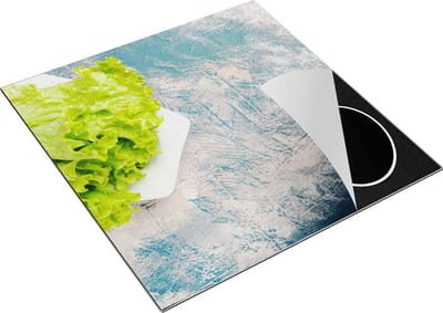 Chefcare Inductie Beschermer Groene Sla op een Blauwe Achtergrond - 78x78 cm - Afdekplaat Inductie - Kookplaat Beschermer - Inductie Mat