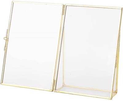 Cosensi- Fotolijst Antiek Retro - Desktop Fotolijst - Metalen Beugel - Goud - Geschikt voor 4x6/5x7 Inch - Open Glazen Oppervlak - Fotolijsten