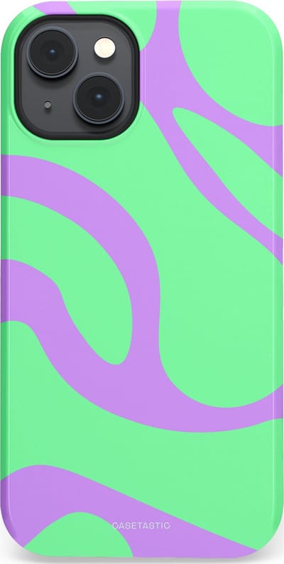 Casetastic Hoesje Geschikt voor Apple iPhone 14 Plus Magsafe - Stijlvolle Beschermende Duo-layer Case - Pastelgolven Mint-Lila