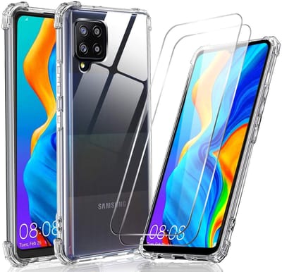 Hoesje Geschikt Voor Samsung Galaxy A42 5G hoesje ShockProof Back Case anti Shock Cover + Galaxy A42 Glazen Screenprotector / 2X tempered glass