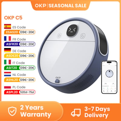 OKP C5 robotstofzuiger met realtime videogesprek, 6800 Pa krachtige zuigkracht, Wi-Fi/App/Alexa-bediening, automatisch zelf opladen