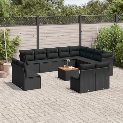 vidaXL - 13-delige - Loungeset - met - kussens - poly - rattan - zwart
