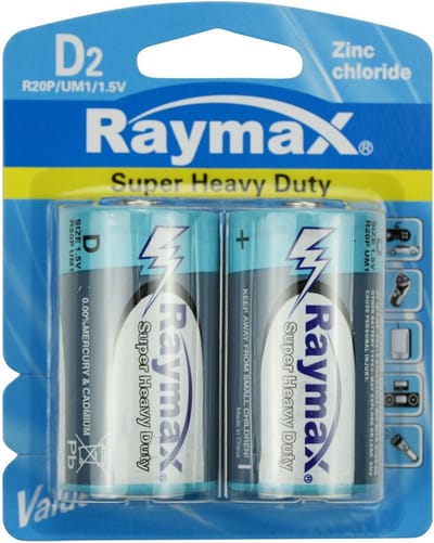 Raymax Zink-koolstofbatterijen - D-formaat - 7800mAh - 2 stuks