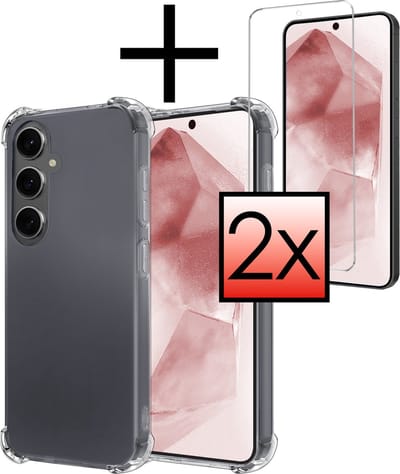 Hoesje - Met Screenprotector - 2 Stuks - Geschikt voor Samsung Galaxy A55 - Sterk & Shockproof - Siliconen Case - Back Cover - Telefoon Hoes - Shock Proof - Transparant
