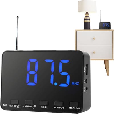 Wekkerradio Slaapkamer - FM Radio Klok - Dagelijks Gebruik - Automatische Tijdssynchronisatie - 97B cm - Zwart