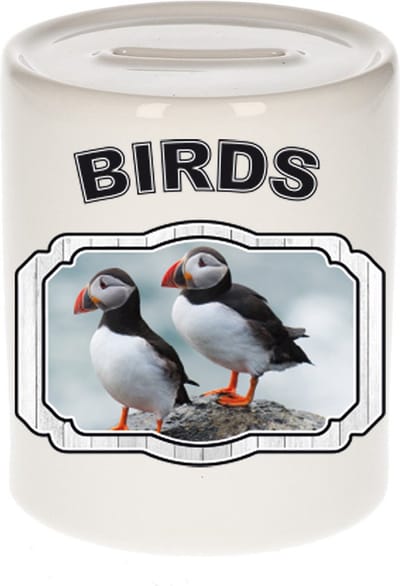 Dieren liefhebber papegaaiduiker vogel spaarpot 9 cm jongens en meisjes - keramiek - Cadeau spaarpotten vogels liefhebber
