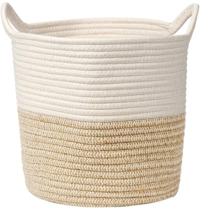 Unyqoos® Stijlvolle Gevlochten Wasmand van Katoenen Touw met Handvatten voor Multifunctioneel Gebruik in Huis