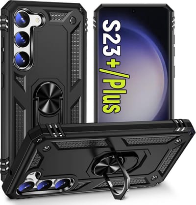 Anti-Shock Hybrid Ring Armor Hoesje Geschikt voor: Samsung Galaxy S23 Plus - Zwart