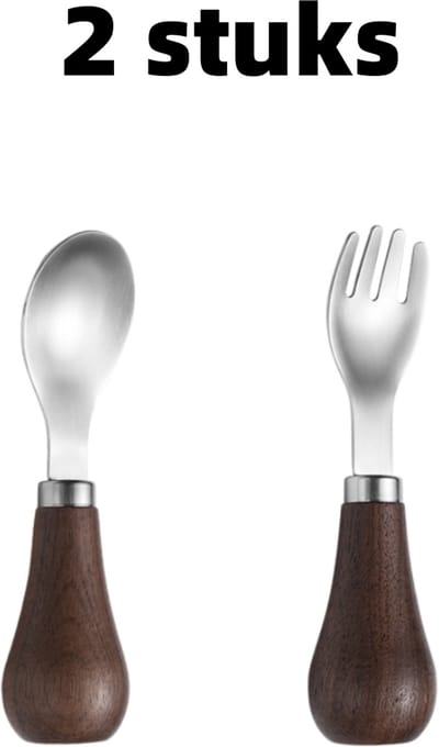 2 stuks - Vork en lepel - Roestvrijstalen vork en lepel met handvat - Bestek - Geschikt voor tafelgerei - 12 cm x 3 cm - Bruin