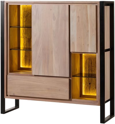 MASSIVMOEBEL24.DE acacia / sloophout highboard blank 130x40x140 cm gelakt gemonteerd DENVER volledig massief #100