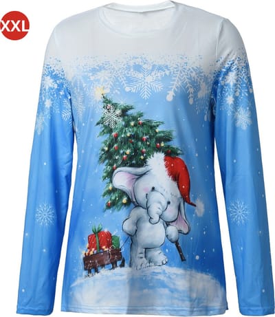 Bovista Kersttrui - Dames - Foute Kersttrui - Christmas Sweater - Kerst Sweater - Christmas Jumper - Pyjama - Blauw - Maat XXL
