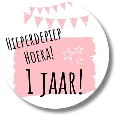 Stickers Trakteren 1 Jaar Verjaardag | Roze Traktatiestickers | Uitdelen | 20 Stuks