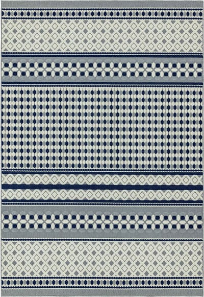 Easy Living - Easy Living Antibes Blue White Geometric Vloerkleed - 200x290  - Rechthoek - Buiten,Laagpolig,Structuur Tapijt - Modern - Blauw, Wit