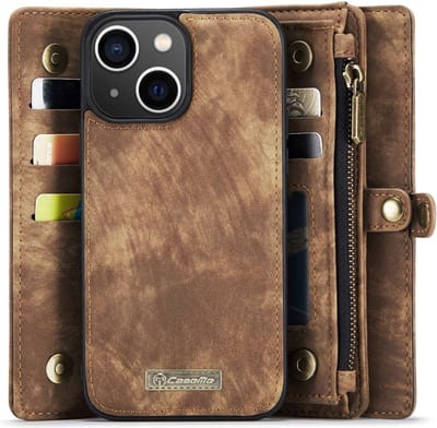 CaseMe Hoesje - Geschikt voor iPhone 13 Hoesje - CaseMe 008 2-in-1 Book Case & Back Cover met Portemonnee - Bruin
