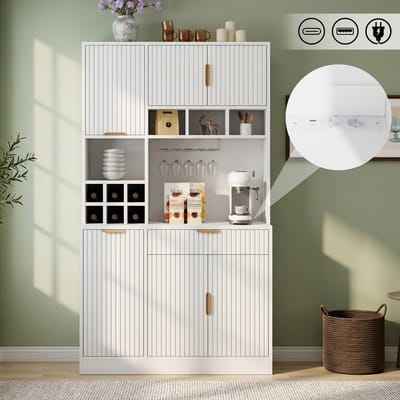Clruro Buffetkast - 100 × 40 × 175 cm - Hoog met Wijnrek, Stopcontact en USB - Wit