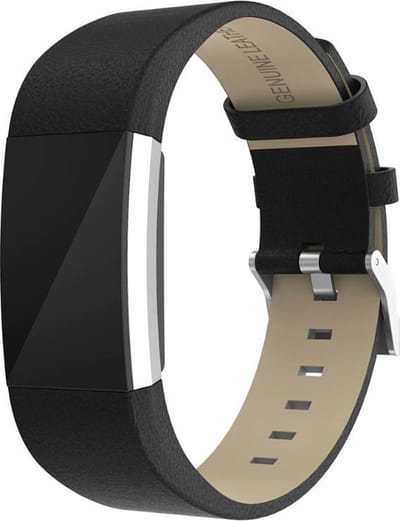 KELERINO. Leren band geschikt voor Fitbit Charge 2 Gespsluiting - Zwart