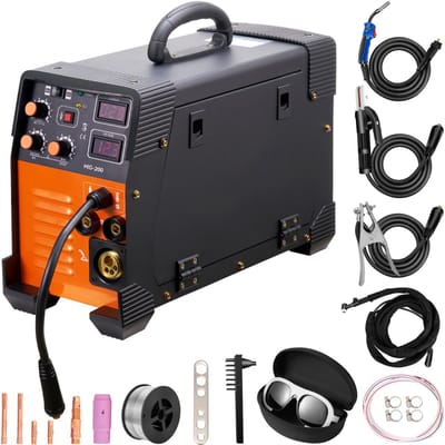 MIG Welder 200 Ampère 3-In-1 Lasapparaat, MIG Tig Booglasapparaat, Digitaal Display, Igbt DC-Omvormer, 220 V, Rood