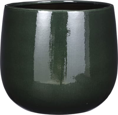 Mica Decorations Plantenpot/bloempot - keramiek - donkergroen glans/spotted- D26/H24 cm