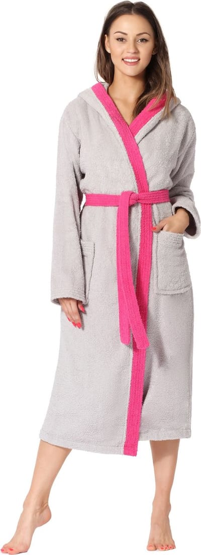 Ladeheid Dames met Capuchon - Wasmachine bestendig - 100% Katoen - Badstof - Grijs/Roze – S – LA-LA40-191-DG