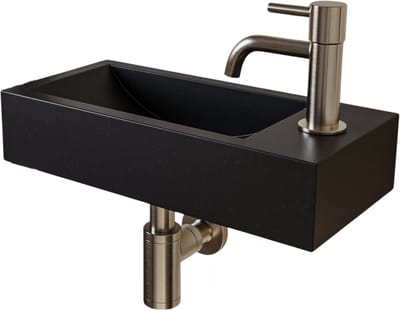 AquaVik Fonteinset Askur Natuursteen Kraan Rechts Geborsteld Nikkel Kraan 38x18x8cm