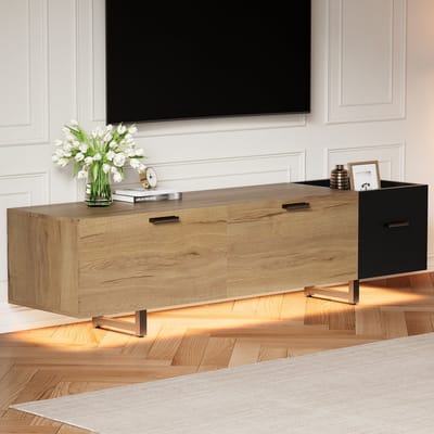 TV-meubel - Modern - Lowboard met Open Vakken - Grote Laden voor Multifunctioneel - Hout - Naturel Zwart
