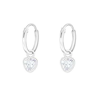 zilveren kinderoorbellen hangend hartje kristal | Oorringen Meisje Zilver | Zilverana | Sterling 925 Silver