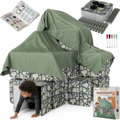 Fort Bouwplaten Set + Uitbreidingspakket - 136 Onderdelen - Kasteel Bouwen - Speeltent - Speelhuis Bouwset - Fort bouwen - Bouwpakket - Bouwspeelgoed - Constructiespeelgoed voor Kinderen