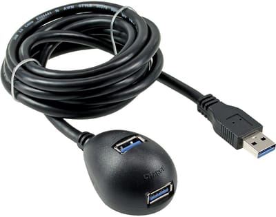 USB naar 2x USB docking kabel - USB3.0 - tot 0,9A / zwart - 2 meter