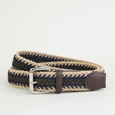 Sheringham Herenriem Stretch Chevron – Blauw/Groen/Ecru – Comfort & Stijl - 32mm - Sophos Lifestyle - Maat Medium 89- 94cm