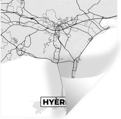 Muurstickers - Sticker Folie - Frankrijk - Hyères - Stadskaart - Plattegrond - Kaart - 100x100 cm - Plakfolie - Muurstickers Kinderkamer - Zelfklevend Behang XXL - Zelfklevend behangpapier - Stickerfolie